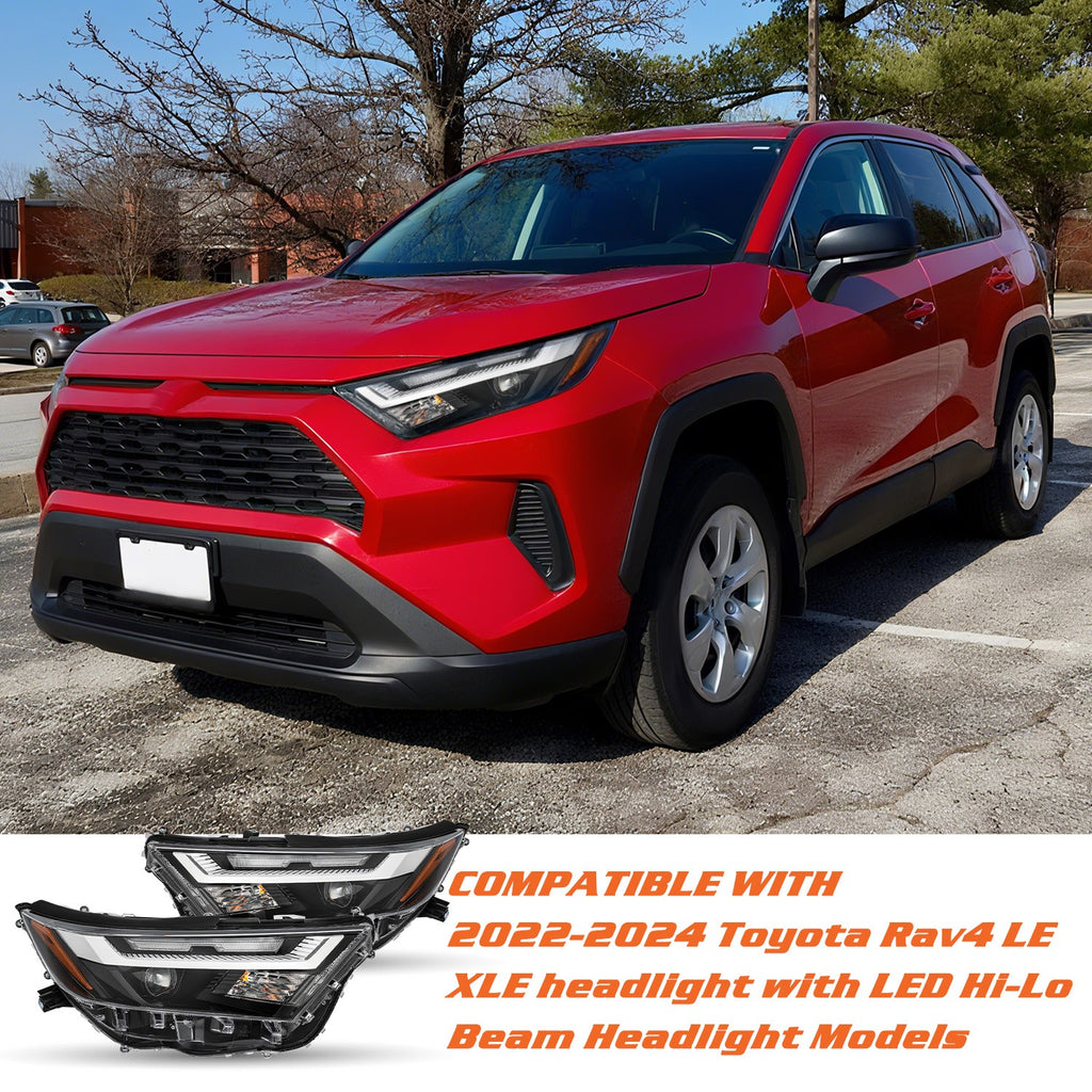 For 2022 2023 2024 Toyota RAV4 LED Headlights Chrome Amber Pair Left+Right Side