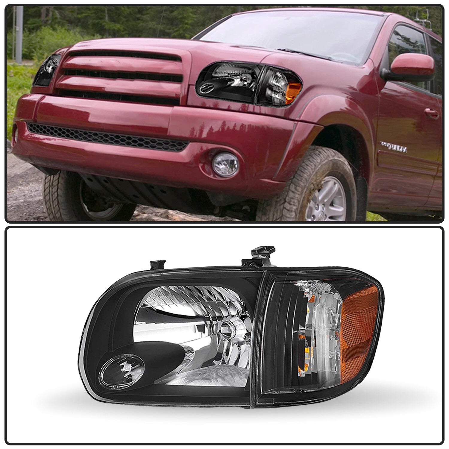 Fits 2005-2006 Toyota Tundra 05-07 Sequoia Black Headlights Assembly Lamps Pair