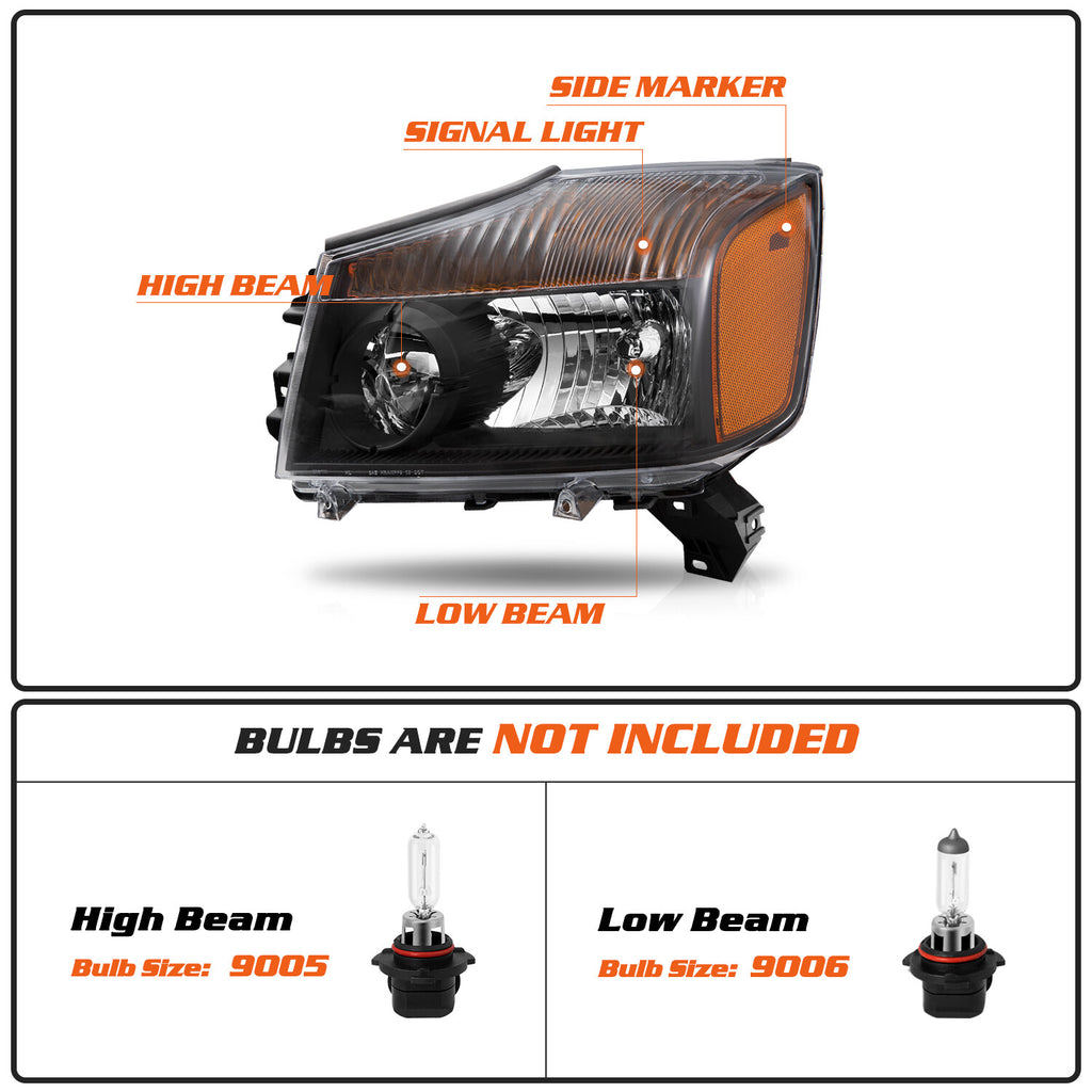 For 2004-2015 Nissan Titan 2004-2007 Armada Black Headlights Amber Corner Lamps