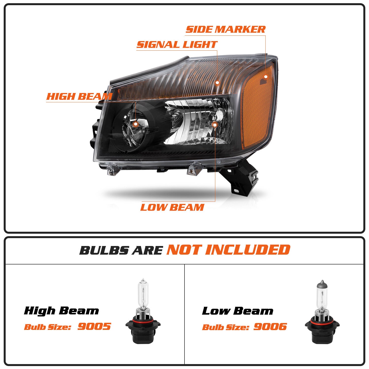For 2004-2015 Nissan Titan 2004-2007 Armada Black Headlights Amber Corner Lamps
