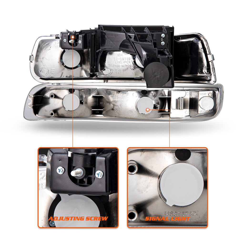 For 1999-2002 Chevy Silverado/00-06 Tahoe Suburban Black Headlights&Bumper Lamps