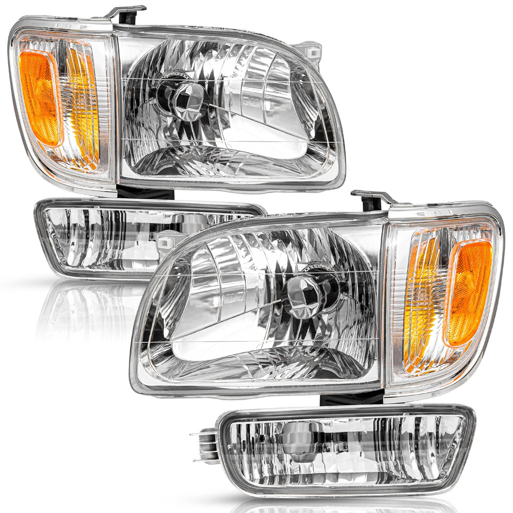 For 2001-2004 Toyota Tacoma Chrome Headlights Clear Corner Lamps + Bumper Lights