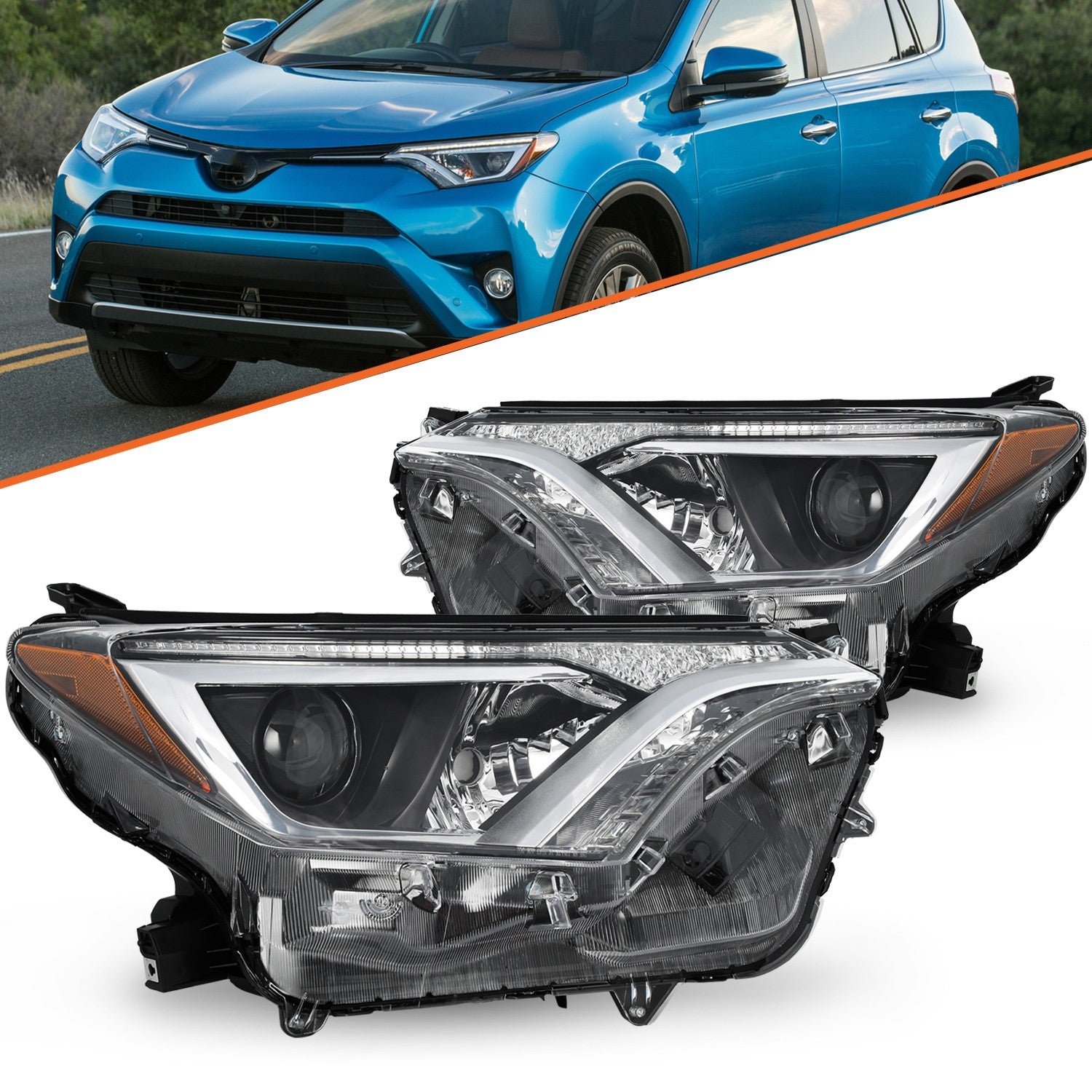 For 2016 2017 2018 Toyota RAV4 Chrome Headlights Amber Left+Right Corner Lamp