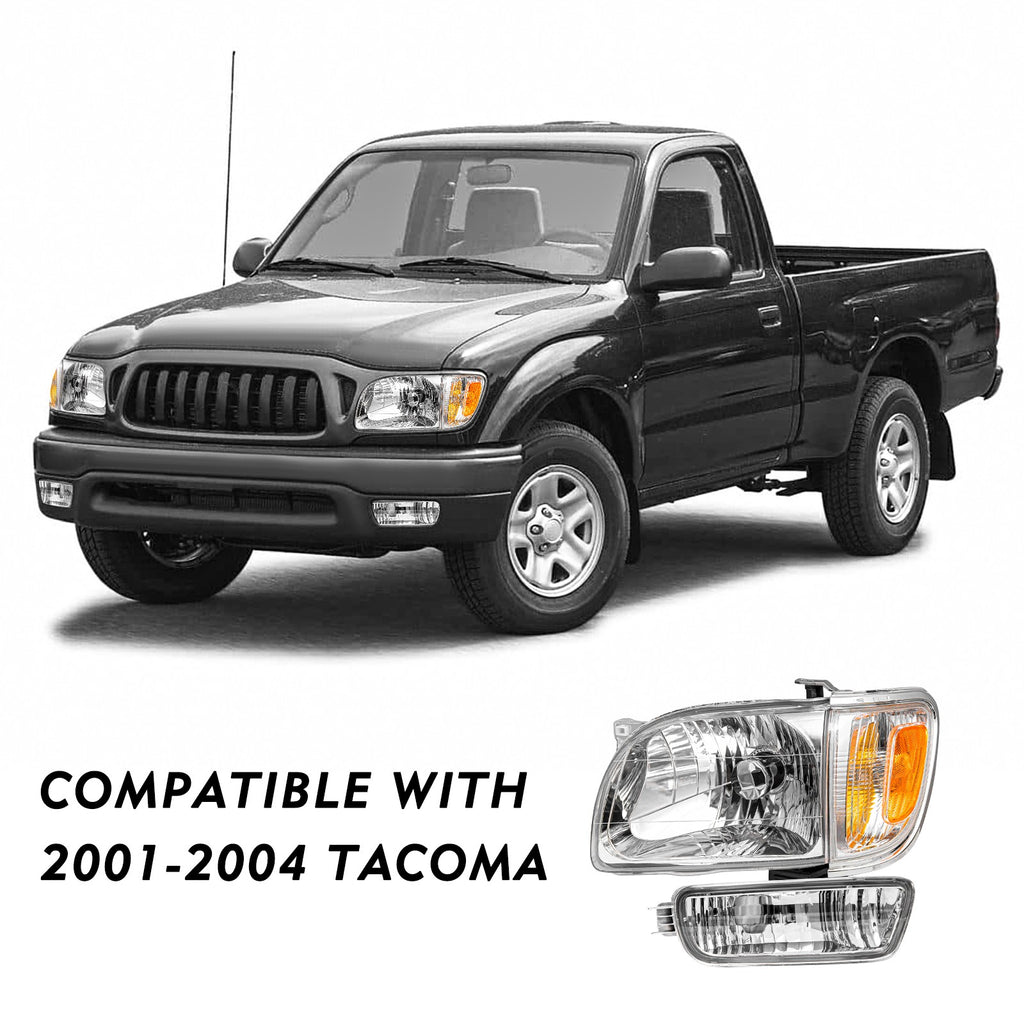 For 2001-2004 Toyota Tacoma Chrome Headlights Clear Corner Lamps + Bumper Lights