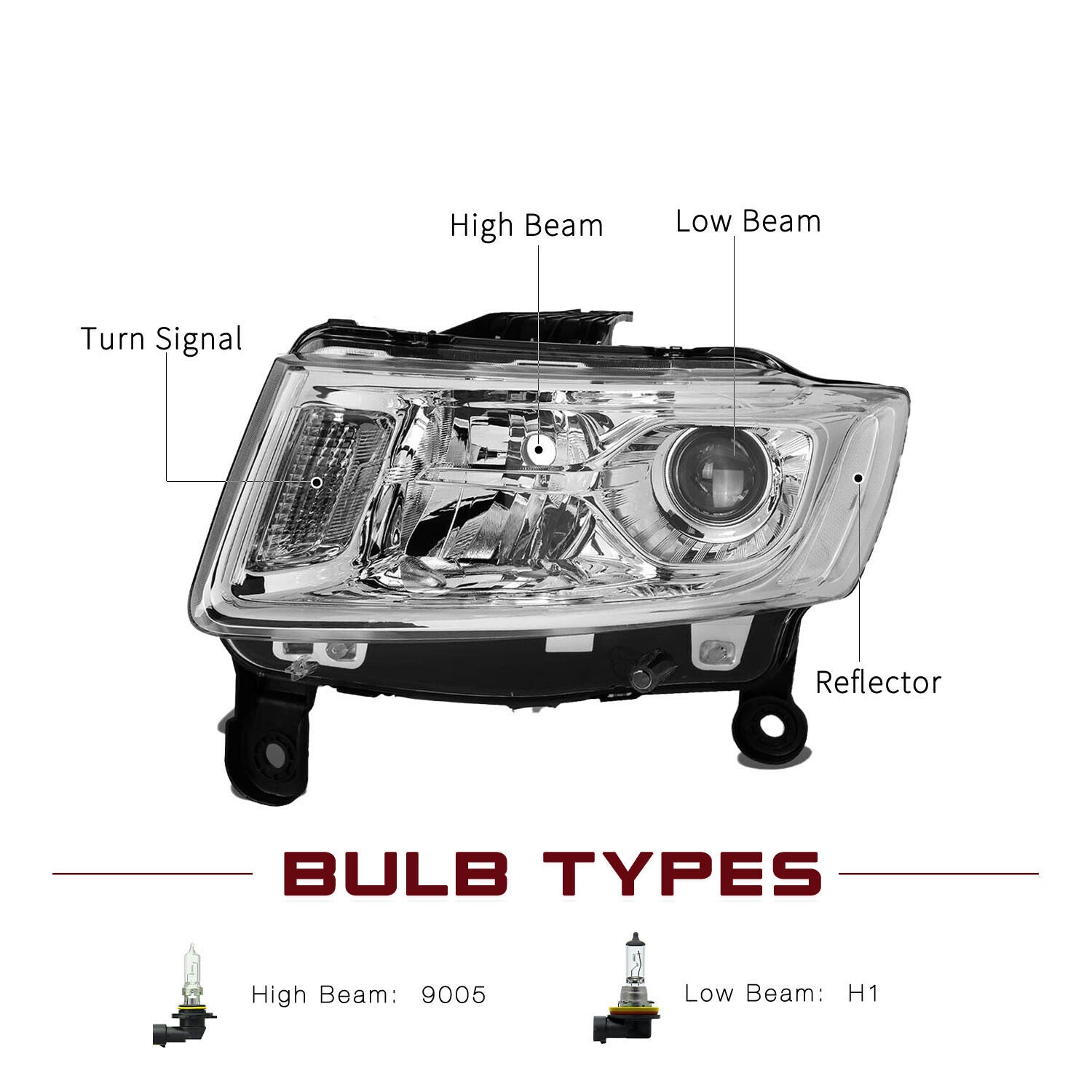 Chrome For 2014-2016 Jeep Grand Cherokee Projector Headlights Left+Right pairs