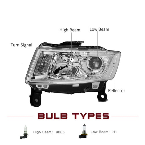 Chrome For 2014-2016 Jeep Grand Cherokee Projector Headlights Left+Right pairs
