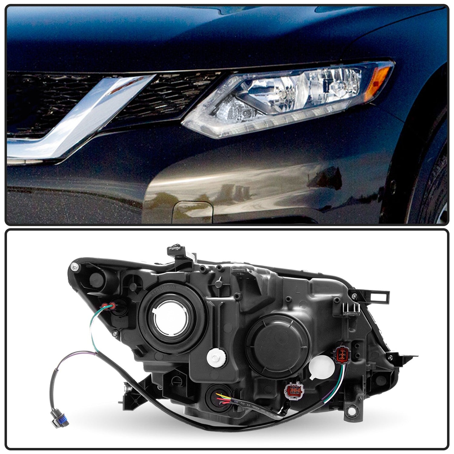 For 2014-2016 Nissan Rogue Halogen Model LED DRL Headlights Assembly Lamps Pair