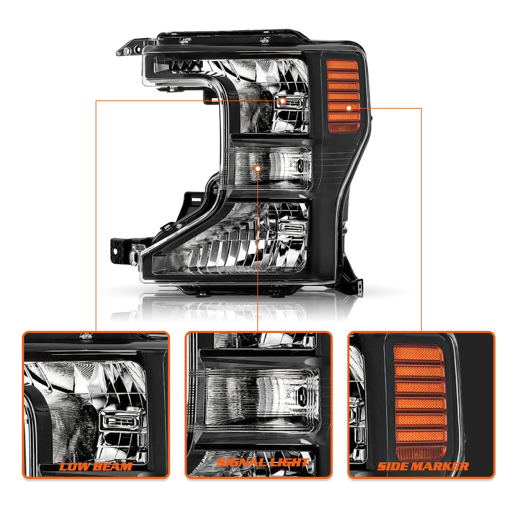 For 2020-2022 Ford F250 F350 SuperDuty Halogen Black Headlights Headlamps LH RH