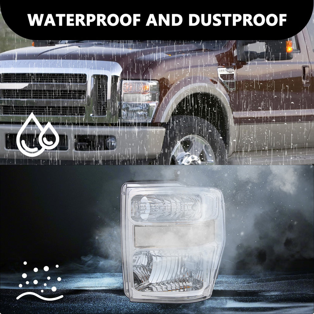 Front Headlights for 2008-2010 Ford F250 F350 Super Duty Chrome Housing Headlamp