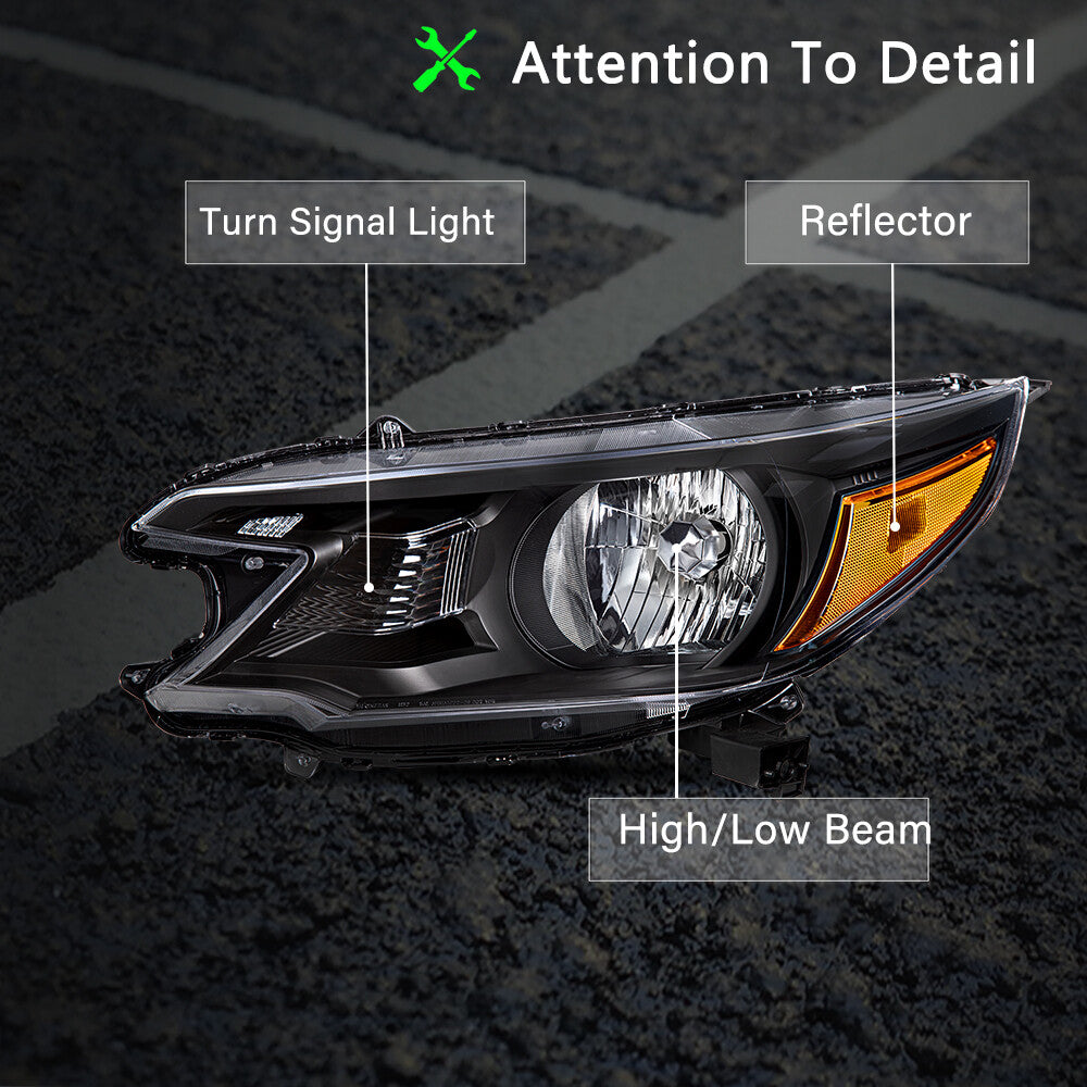 For 2012 2013 2014 Honda CR-V Black Headlights Assembly Amber Corner Lamps Pair