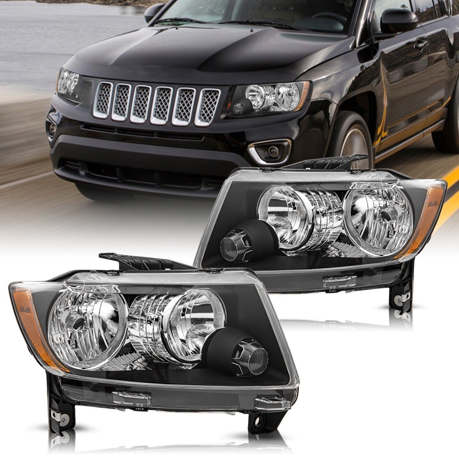 Halogen Pair Headlamp For 2011-2013 Jeep Grand Cherokee/11-17 Compass Headlights