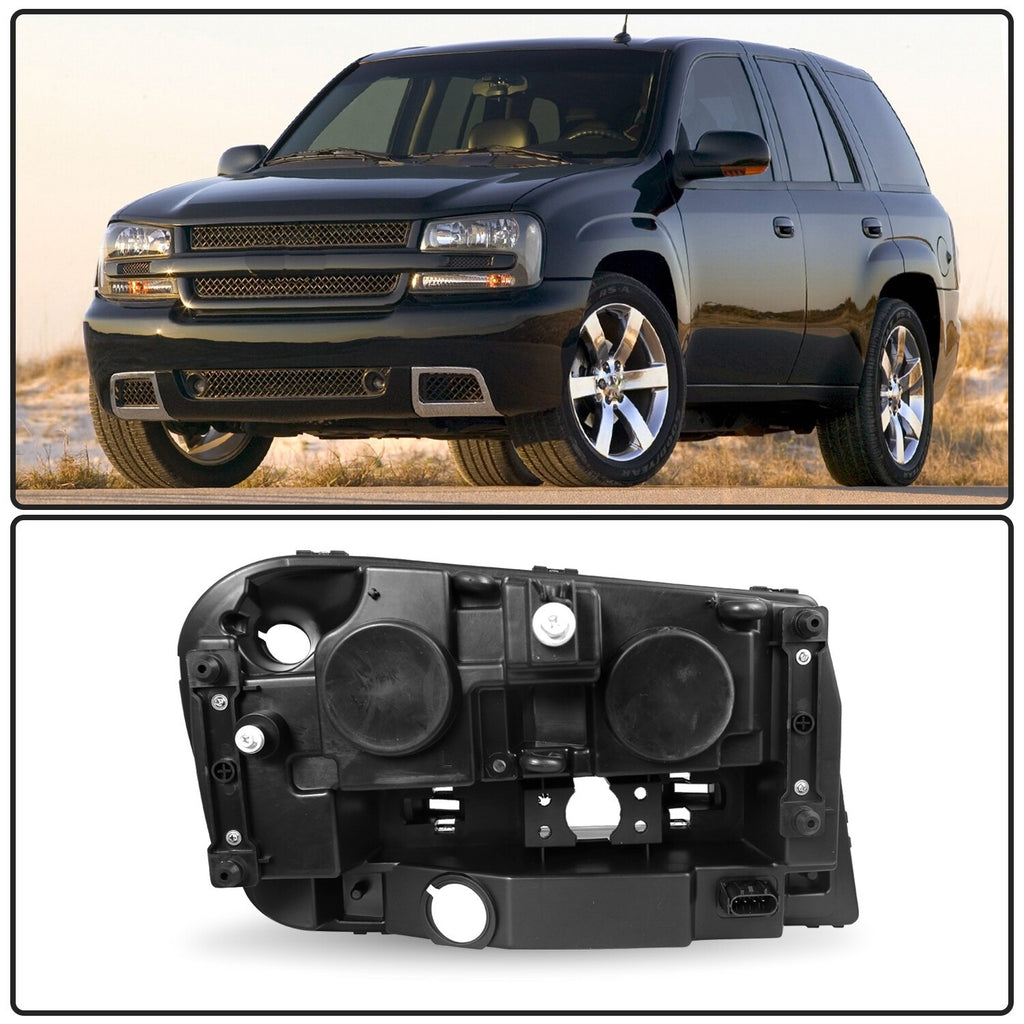 For 2002-2009 Chevy Trailblazer Black Housing Headlights Headlamps Assembly PAIR