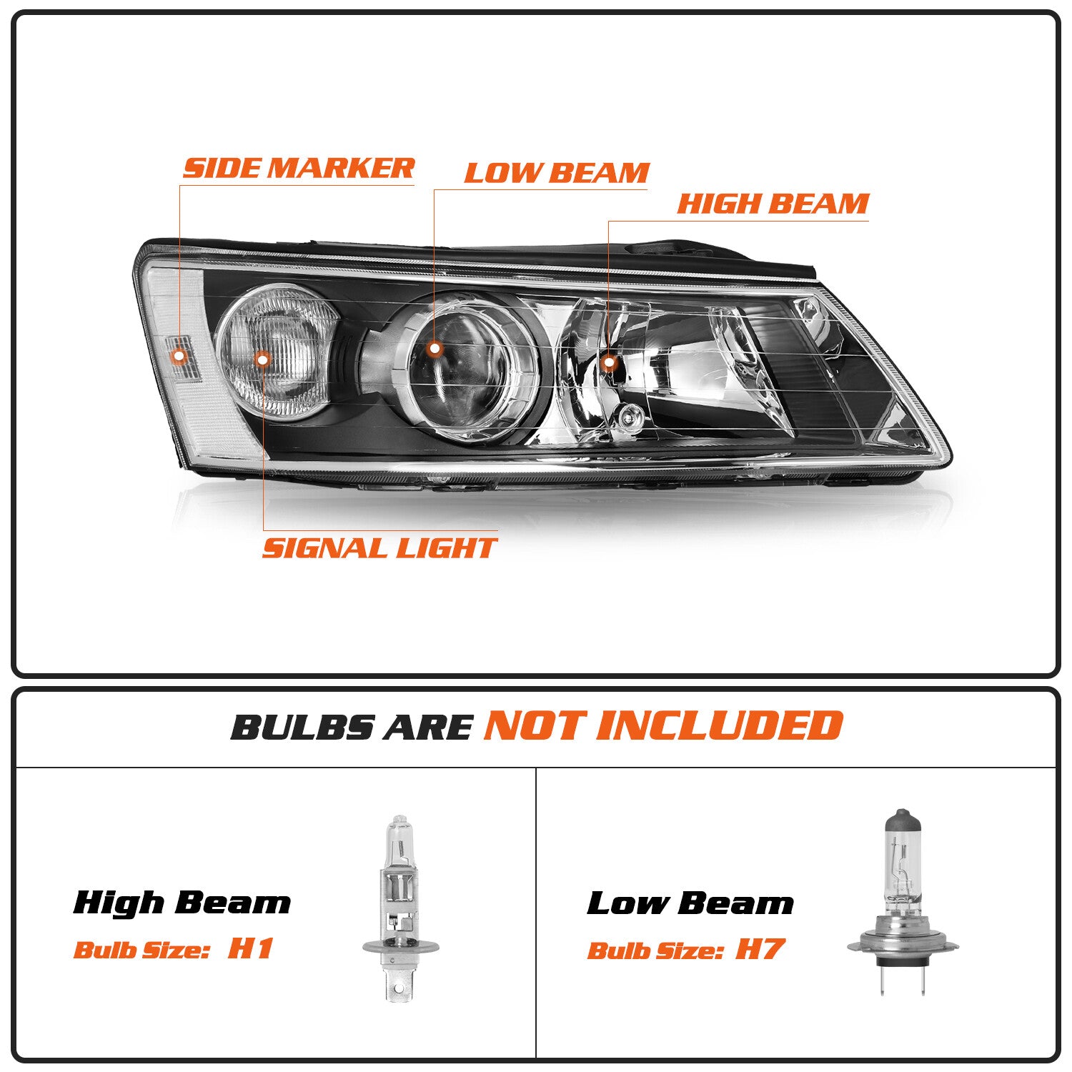For 06-08 Hyundai Sonata Left & Right Black Pairs Headlights Assembly Headlamps