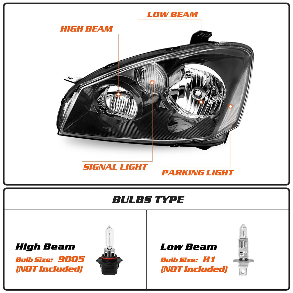 For 2005-2006 Nissan Altima 4Dr Black Housing Clear Corner Headlights Lamps L+R