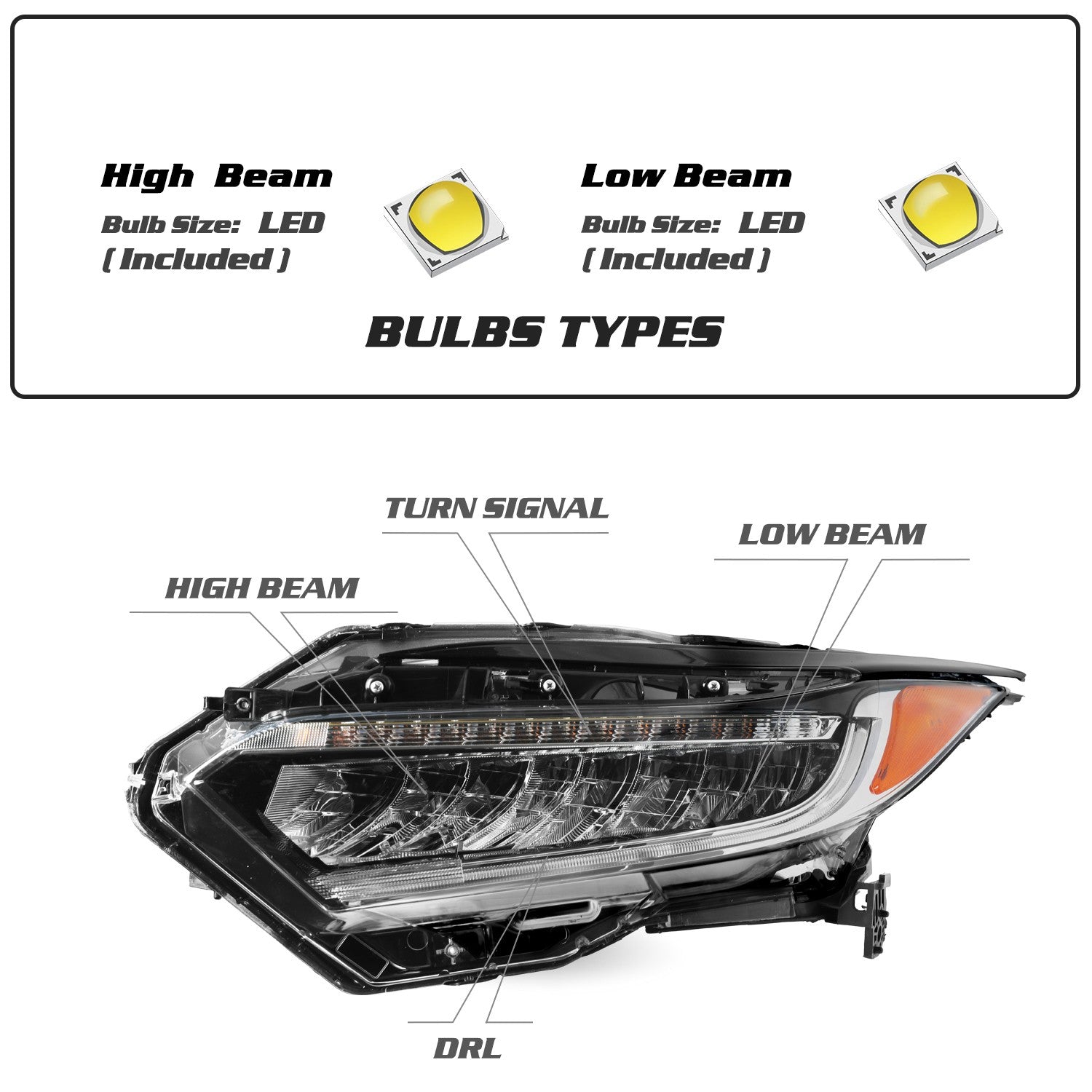 For 2019 2020 2021 2022 Honda HRV HR-V Full LED Left Driver SIde Headlights LH