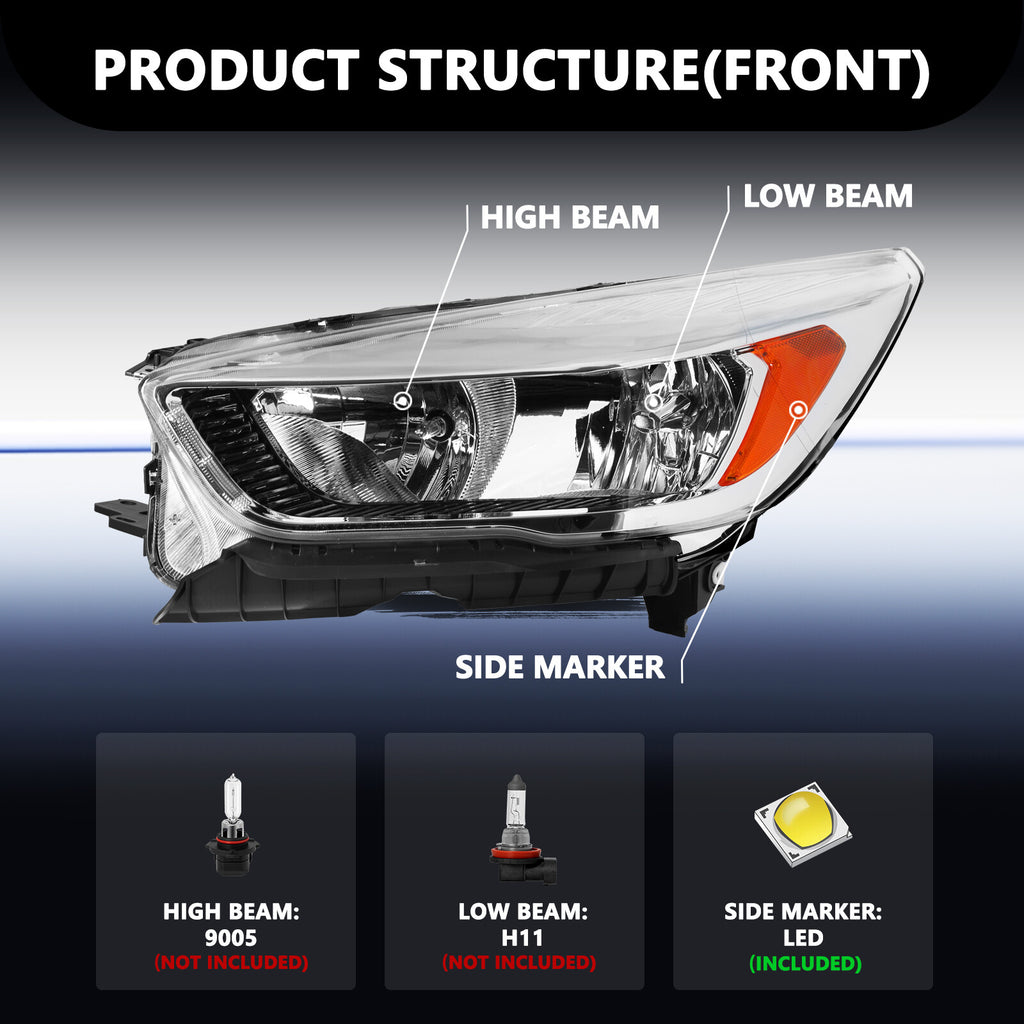 For 2017 2018 2019 Ford Escape Halogen (W/O LED DRL) Headlight Lamp Driver Side