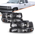 For 1999-2002 Chevy Silverado/00-06 Tahoe Suburban Black Headlights&Bumper Lamps