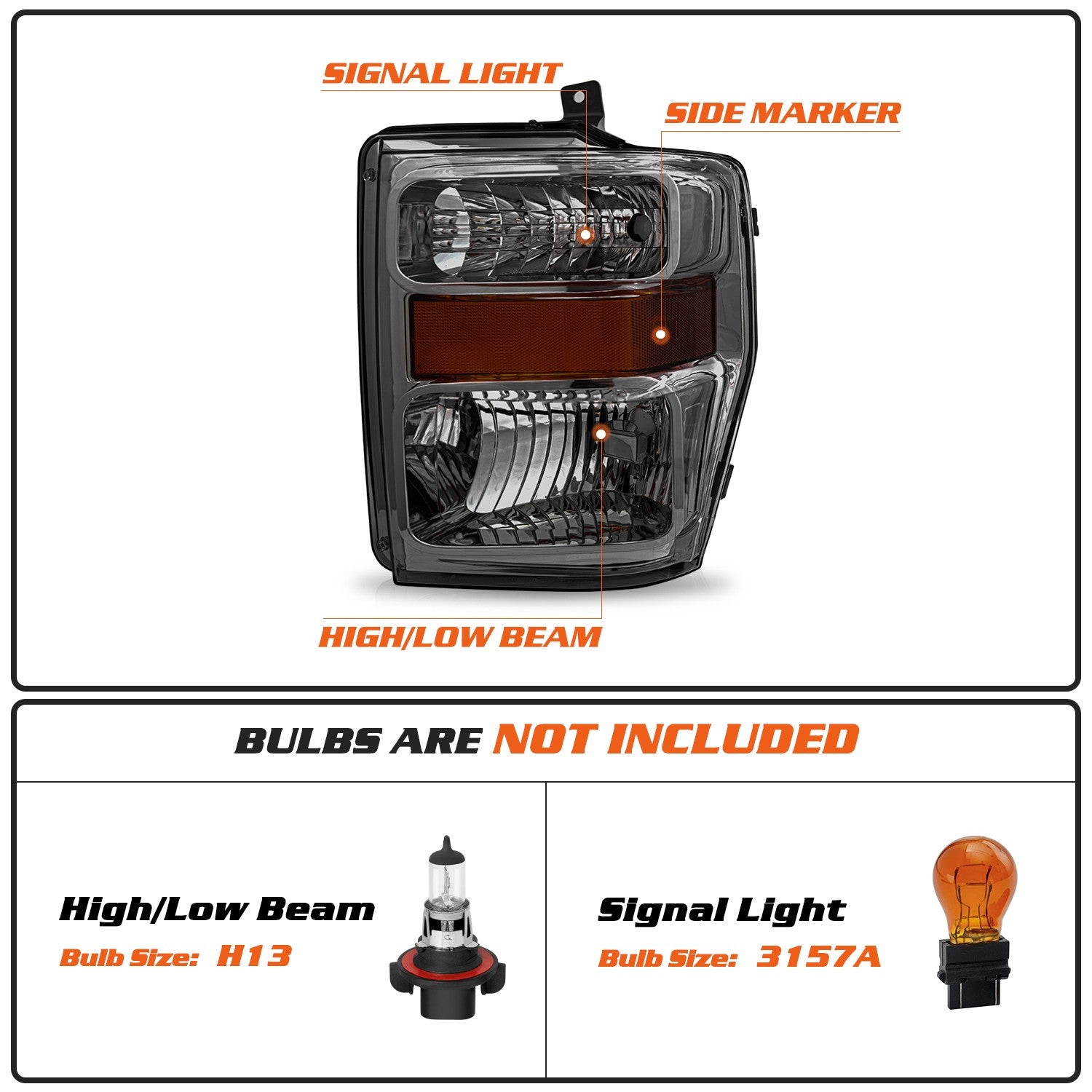 1 Pair Smoke Headlights lamps For 2008-2010 Ford F250 F350 F450 F550 Super Duty