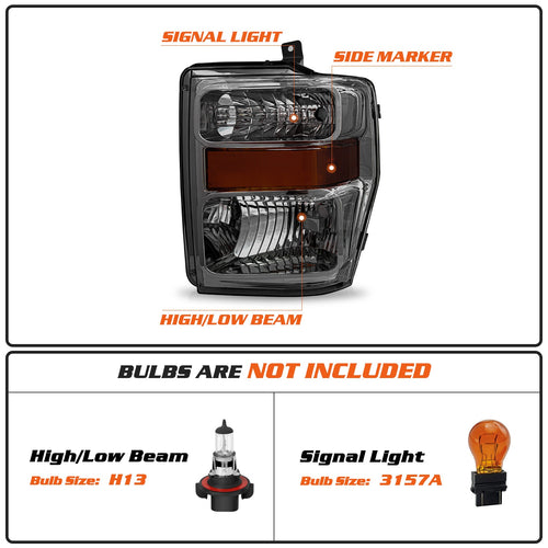 1 Pair Smoke Headlights lamps For 2008-2010 Ford F250 F350 F450 F550 Super Duty