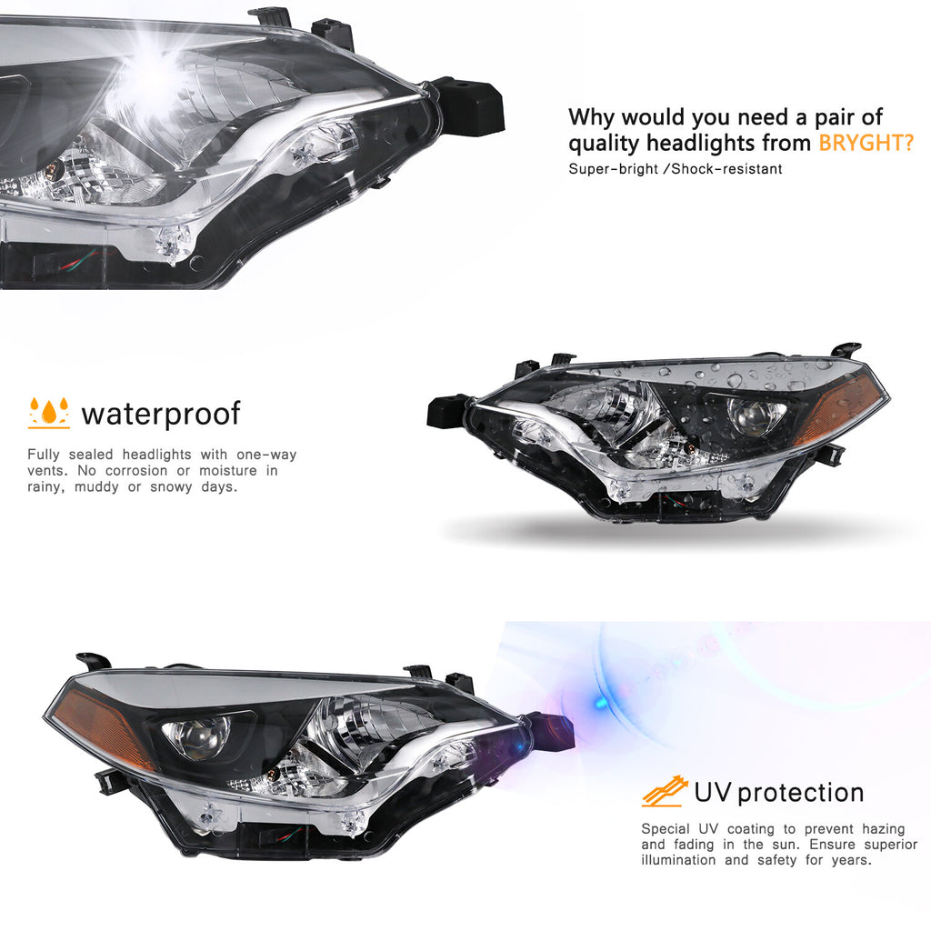 For 2014 2015 2016 Toyota Corolla Sedan 4Dr Headlight Assembly Headlamps Set