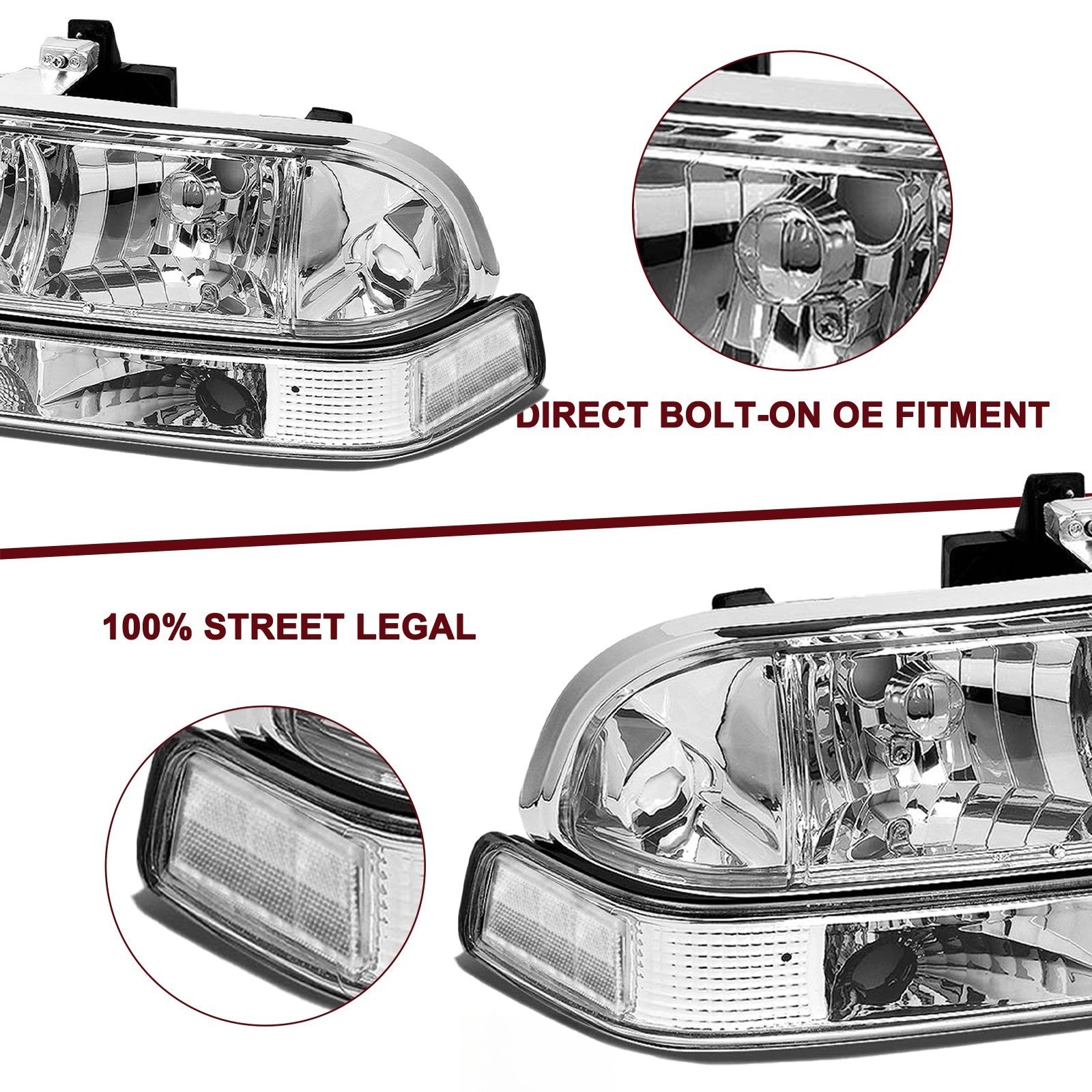 For 1998-2004 Chevy S10 Pickup Blazer Headlights Bumper Lamps Left&Right Side