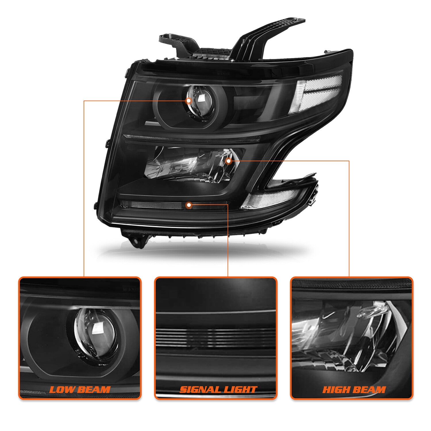 Black Headlights Projector For 2015-2020 Chevy Tahoe Suburban Headlamps w/ B