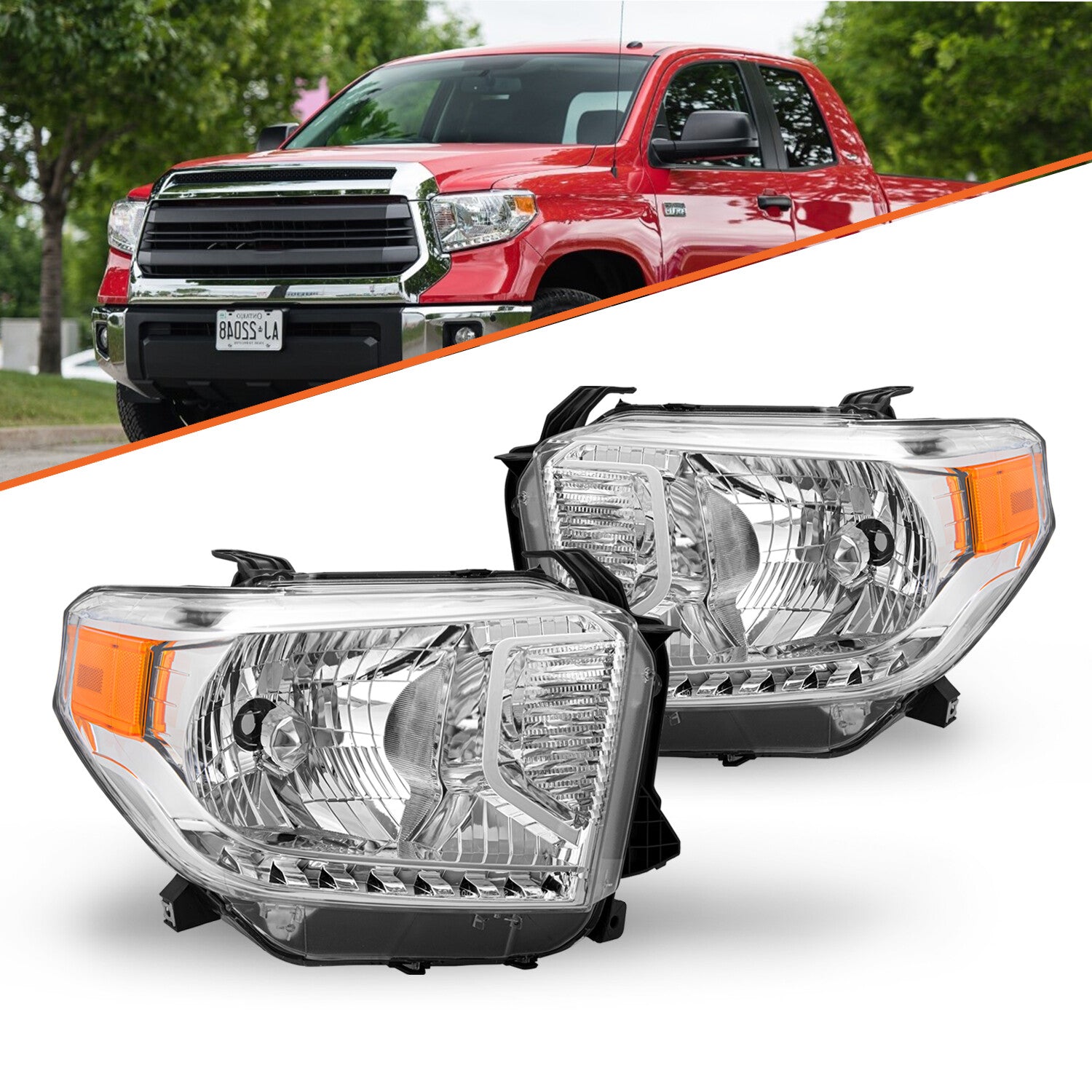 For 14-17 Toyota Tundra Chrome Headlights Assembly w/o Level Adjuster Lamps L+R