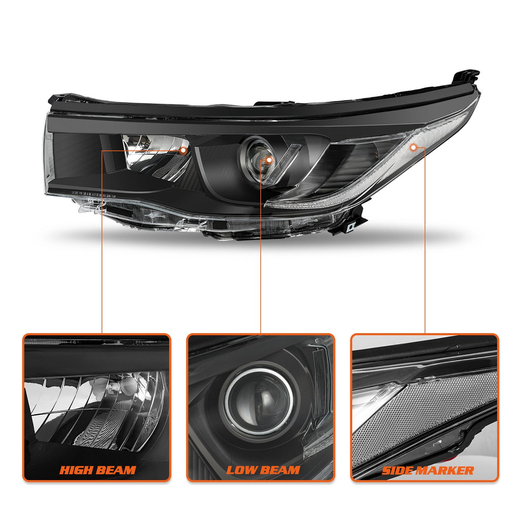 For 2014 2015 2016 Toyota Highlander Black Clear Headlight Pair Assembly