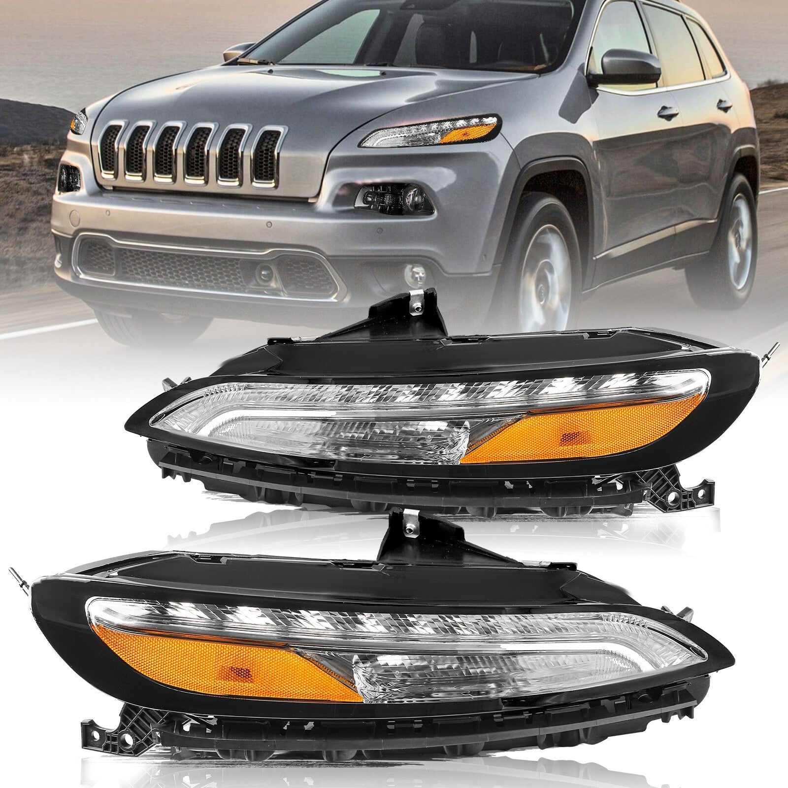 [ White LED DRL ] Parking Light For 2014-2018 Jeep Cherokee Signal Left+Right