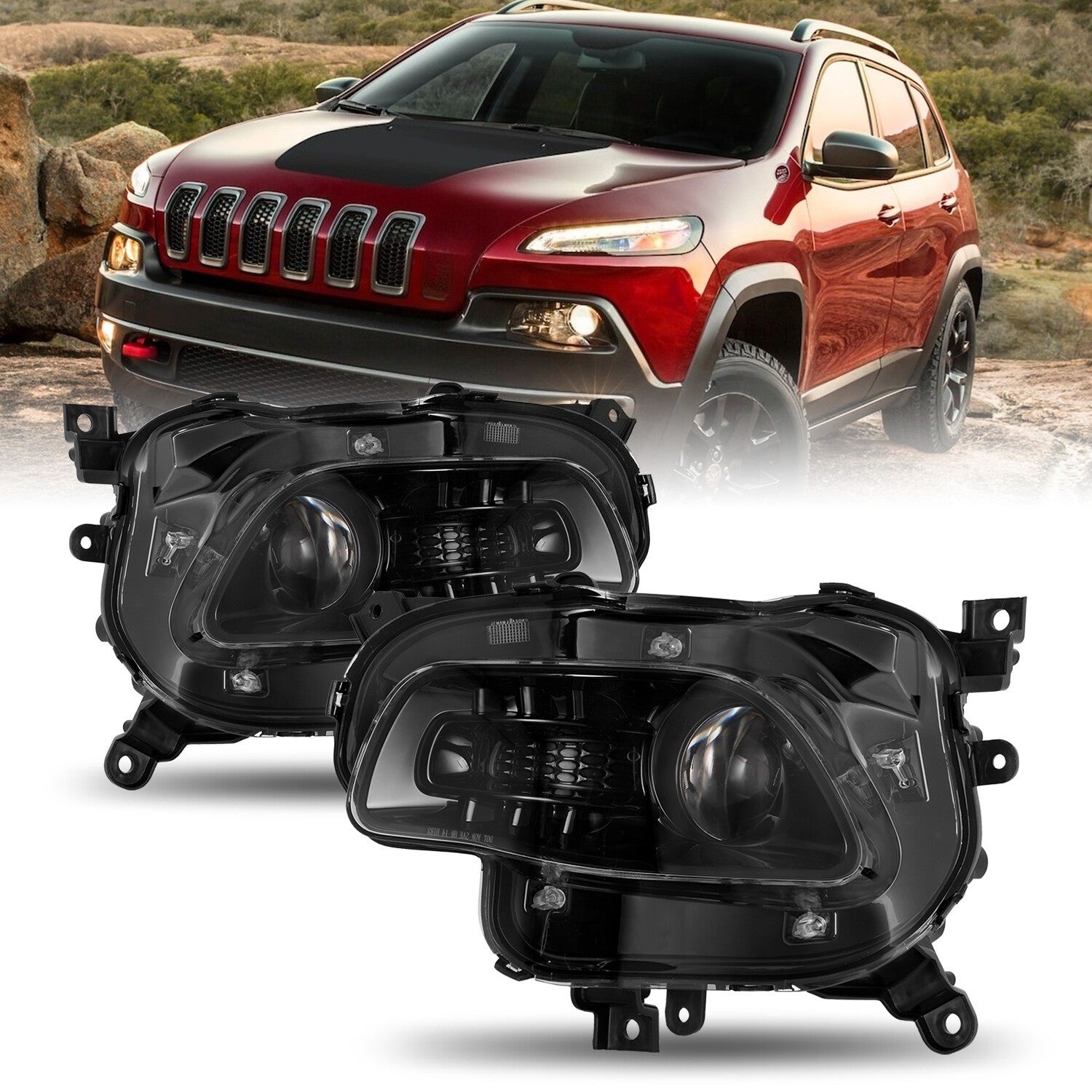 Fits 2014-2018 Jeep Cherokee Headlight Halogen Projector clear black LH+RH Lamp