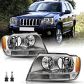 Pair Headlights For 1999-2004 Jeep Grand Cherokee Chrome Headlamps w/ Bulbs