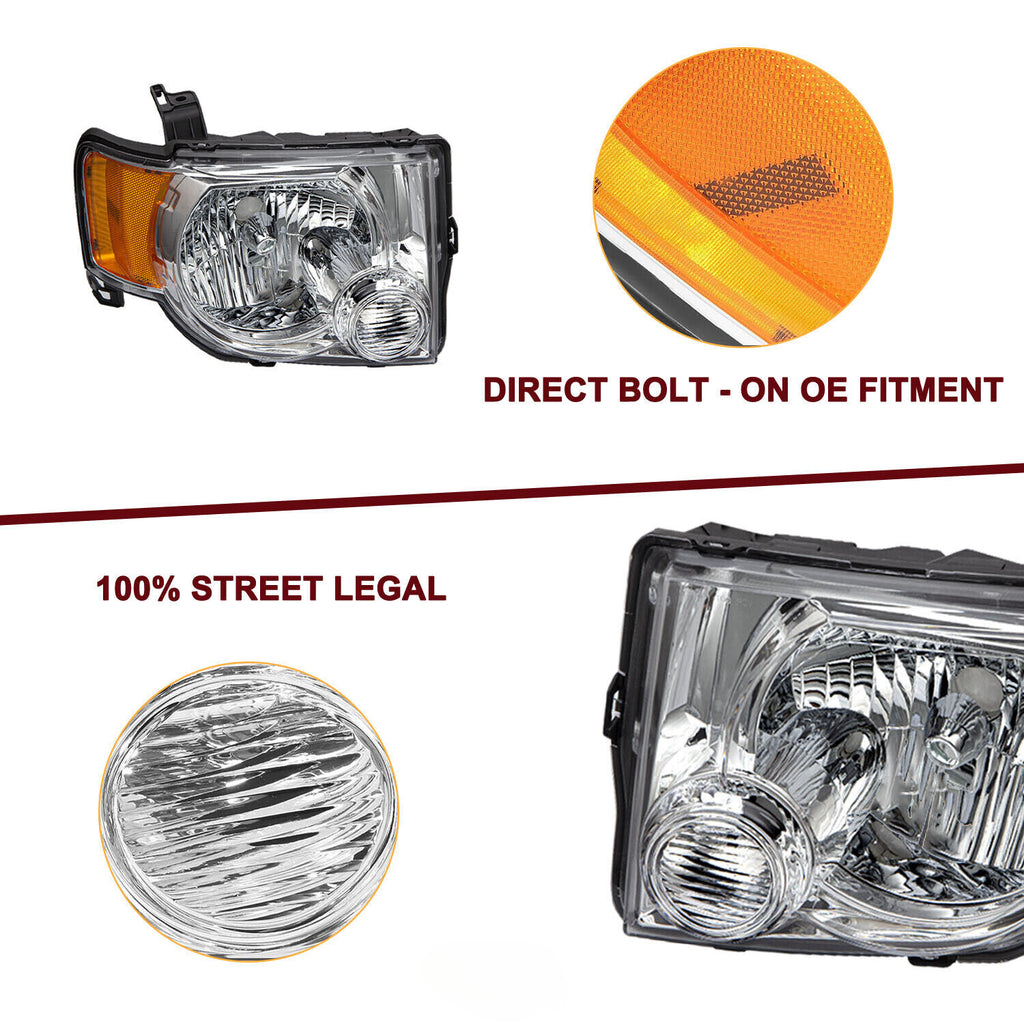 For 2008 2009 2010 2011 2012 Ford Escape SUV Chrome Passenger Right Headlight