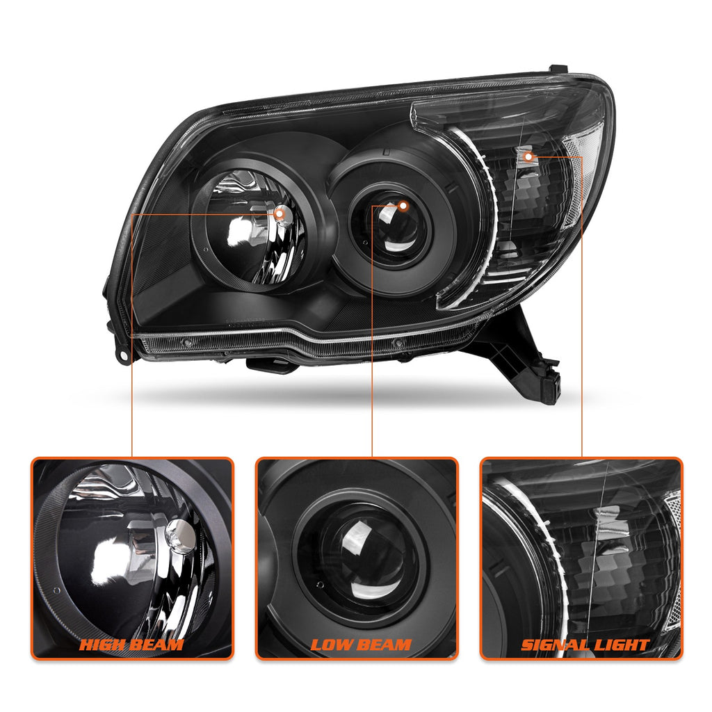 For 2006 2007 2008 2009 Toyota 4Runner Black Headlights Clear Corner Lamps Pair