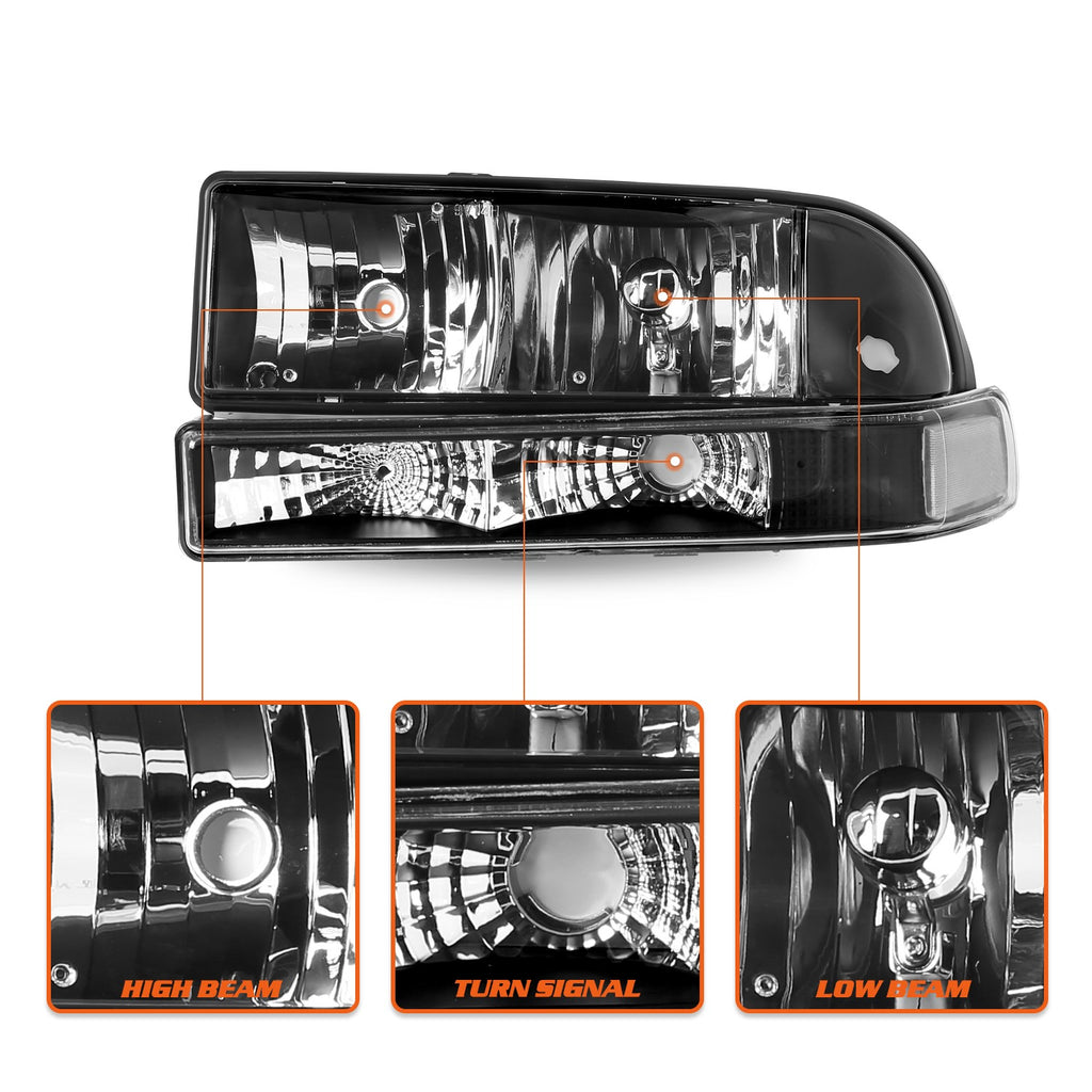Black Headlights Bumper Headlamps For 1998-2005 CHEVY S10 BLAZER Assembly Sets
