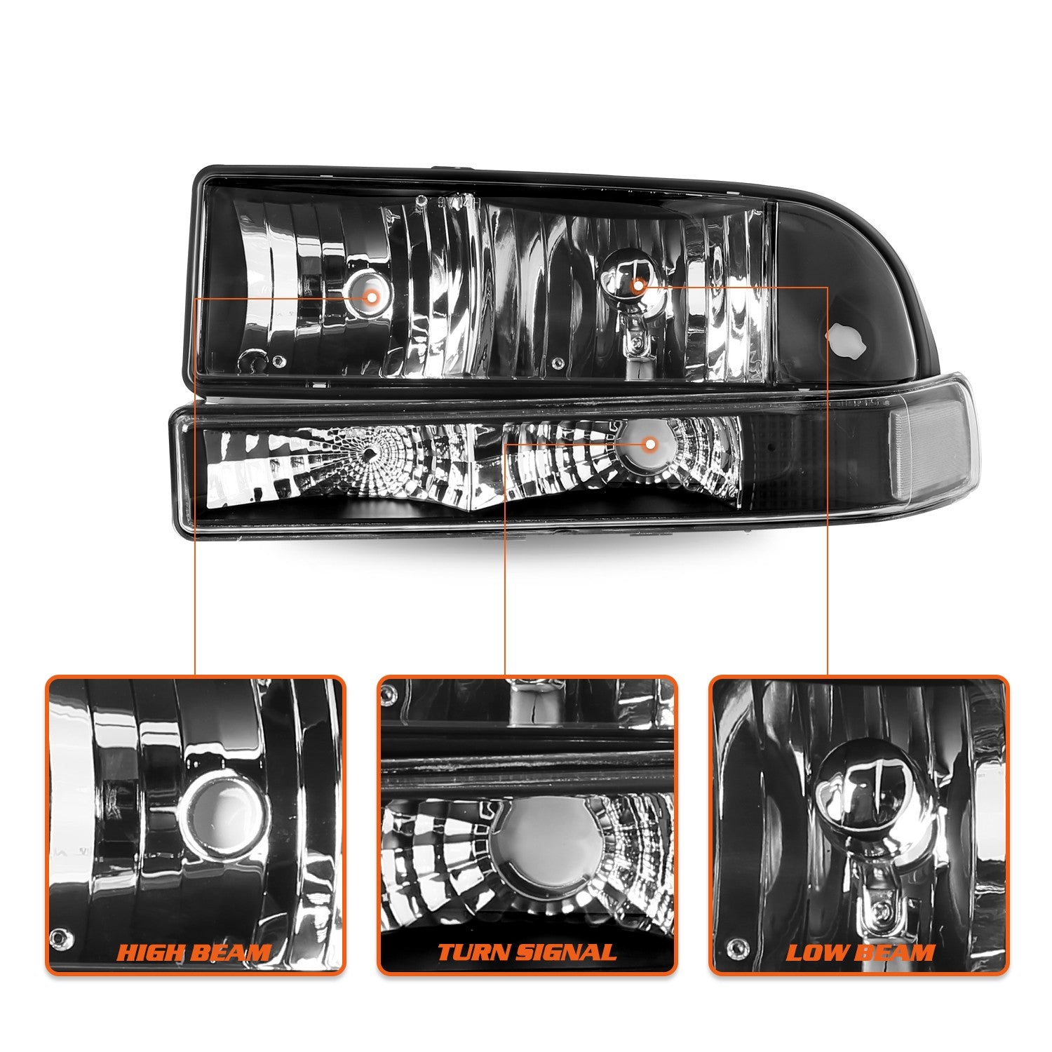 Black Headlights Bumper Headlamps For 1998-2005 CHEVY S10 BLAZER Assembly Sets