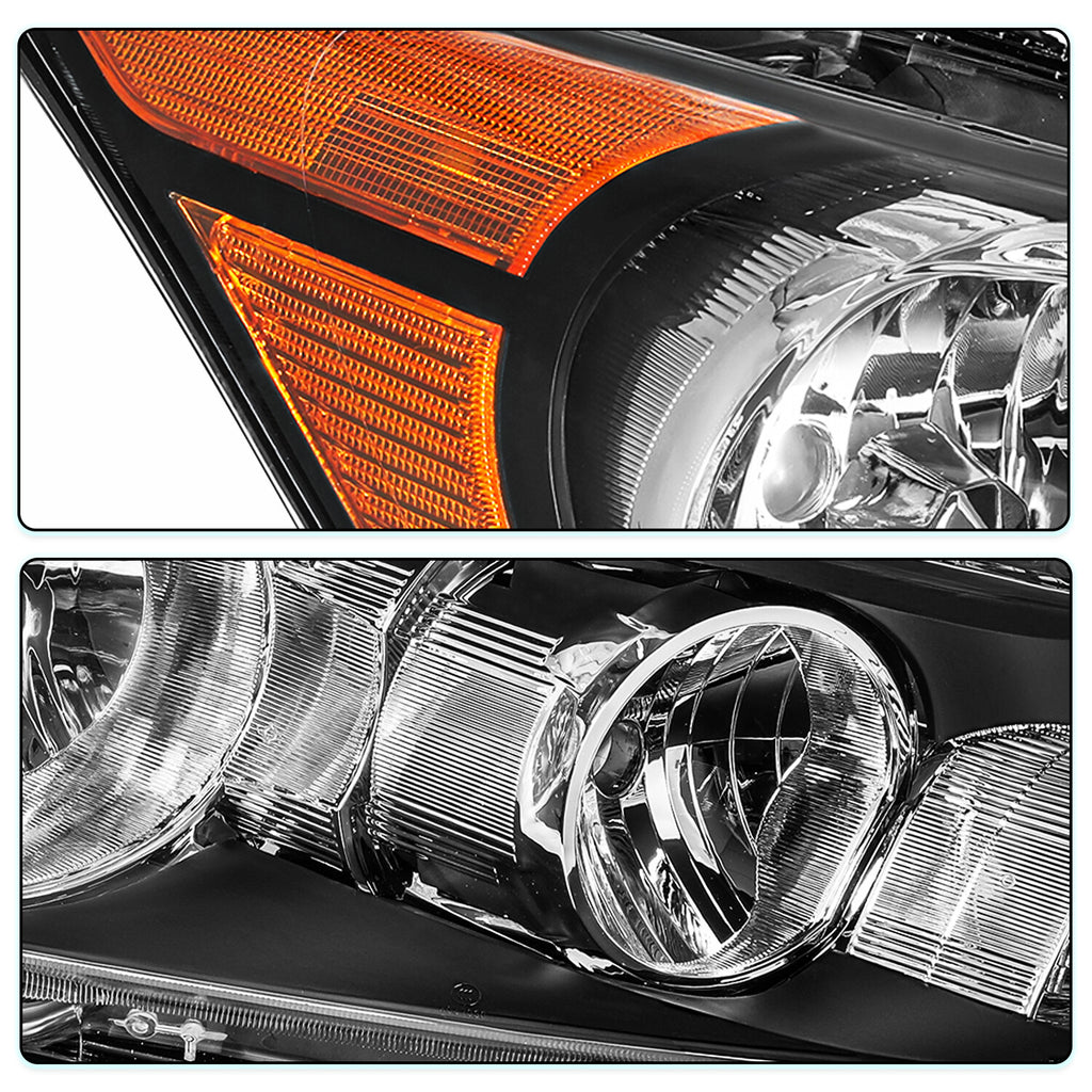For 2008 2009 2010 2011 2012 Honda Accord Sedan Black Amber Headlights Pair