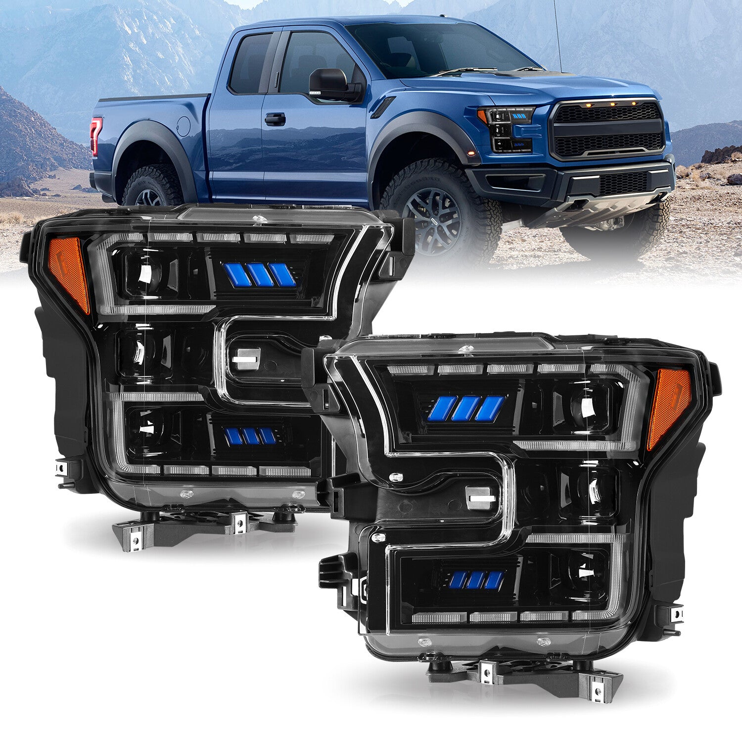 For 2015 2016 2017 Ford F-150 Full LED Projector Headlights Assembly Pair