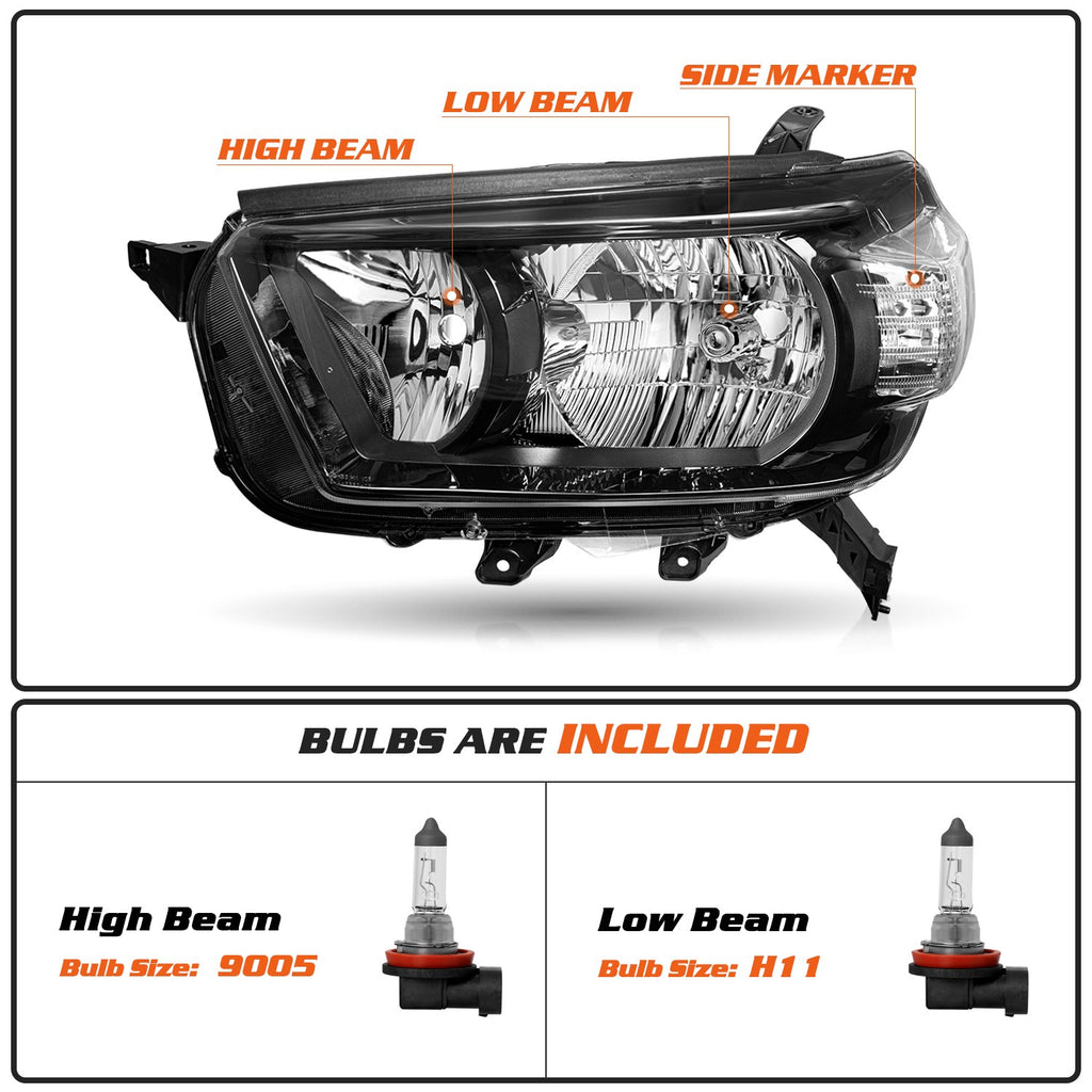 For 2010-2013 Toyota 4Runner Black Clear Corner Headlights Assembly Set W/bulbs