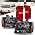 For 2007-2014 Chevy Avalanche Suburban Tahoe Chrome Amber Headlight+Tail Lights