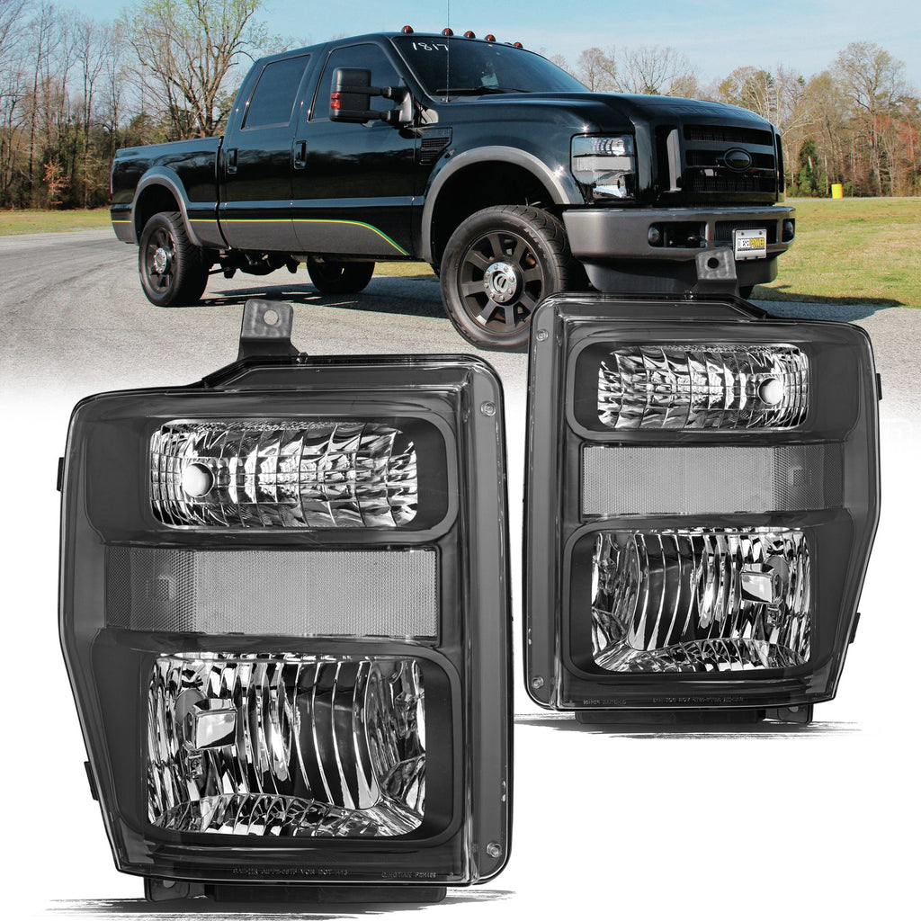 FOR 08-10 FORD F250 F350 SUPER DUTY BLACK HOUSING CLEAR CORNER HEADLIGHT LAMPS