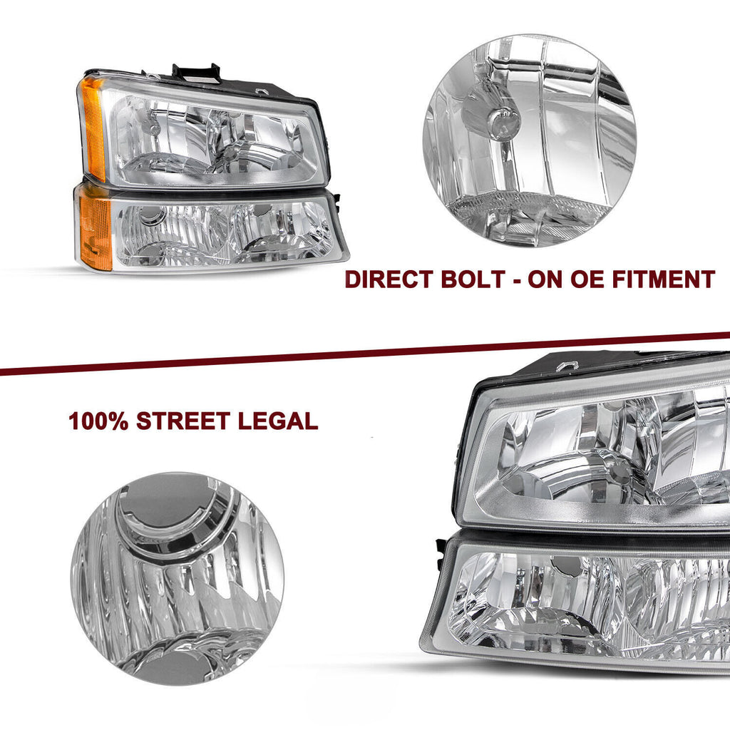 Chrome Headlights For 2003-2006 Chevy Silverado Chevrolet Avalanche 03-06 4pcs