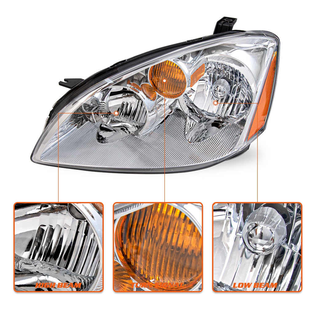 For 2002-2004 Nissan Altima Chrome Headlights Amber Corner Headlamps Left+Right
