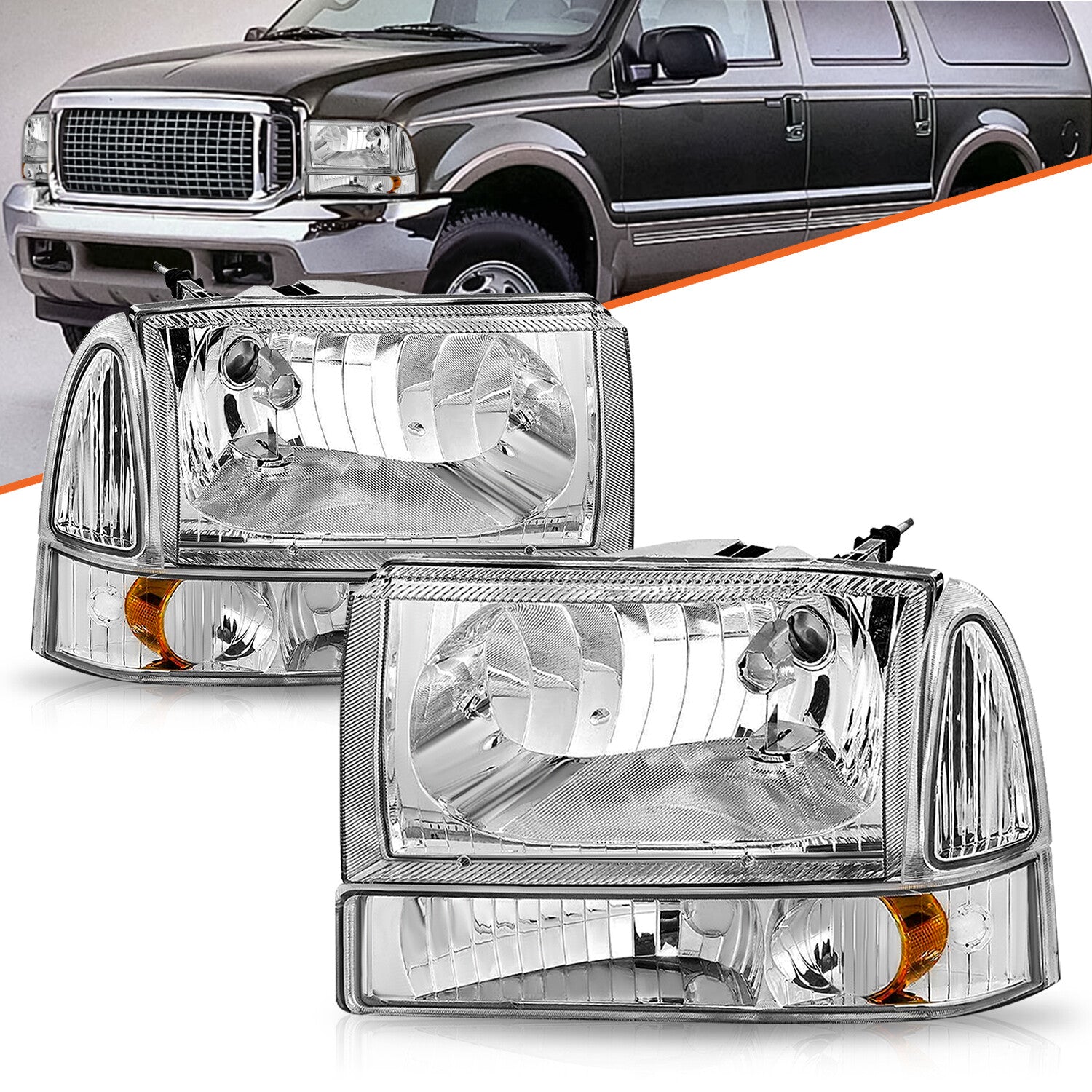 For 99-04 Ford Super Duty F250/350/450/550/ 00-04 Excursion Headlights 4PCS
