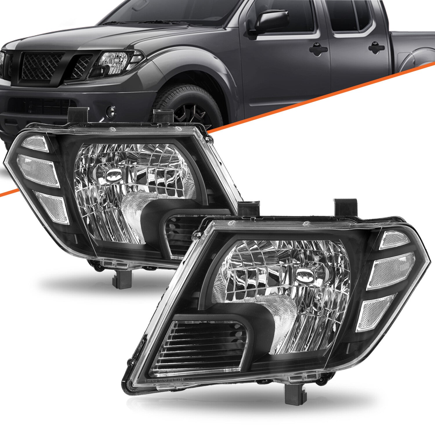 For 2009-2021 Nissan Frontier Truck Black Headlights Headlamps Left & Right Pair