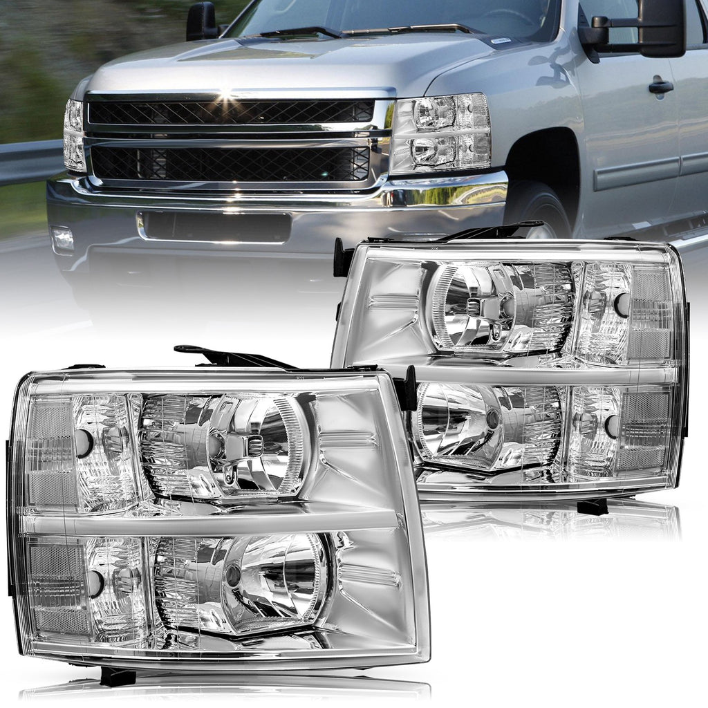 Chrome Headlights For 2007-2014 Chevy Silverado 1500 2500HD 3500HD Assembly Sets