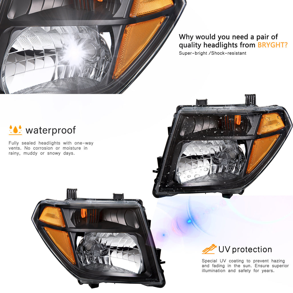 For 2005-2008 Nissan Frontier 05-07 Pathfinder Black Headlights Headlamps Set