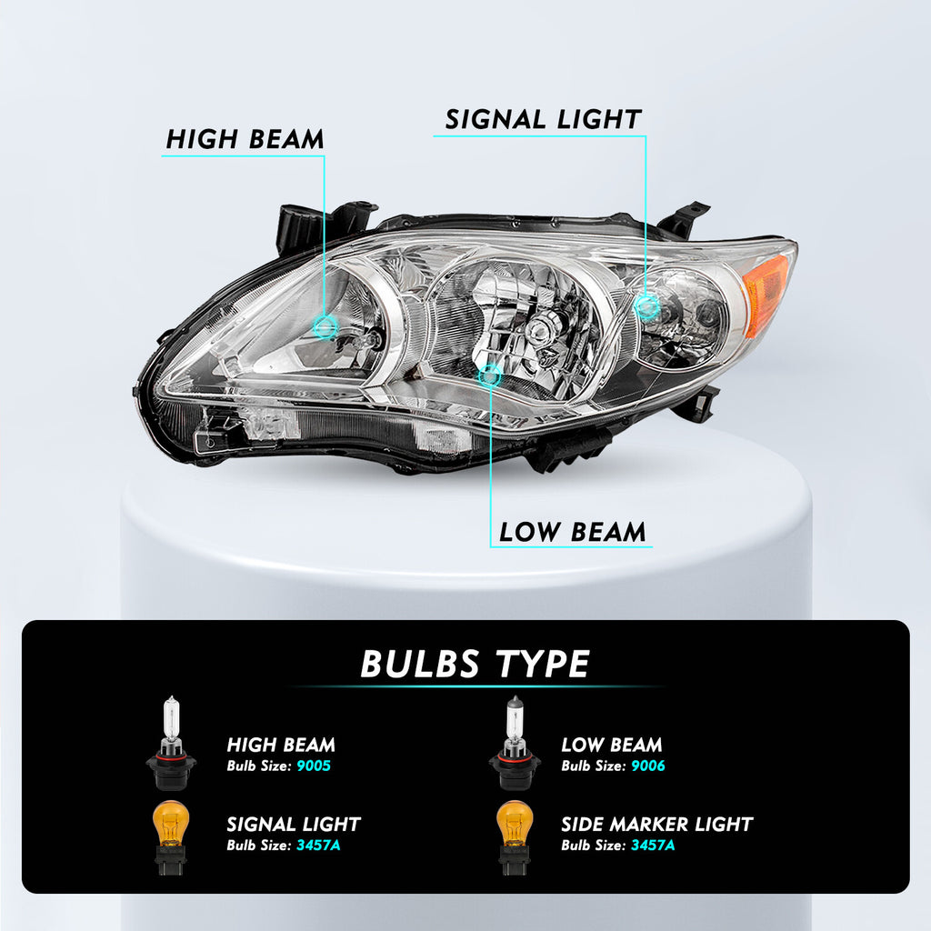 Headlights For 2011 2012 2013 Toyota Corolla L S XRS Chrome Halogen Headlamps