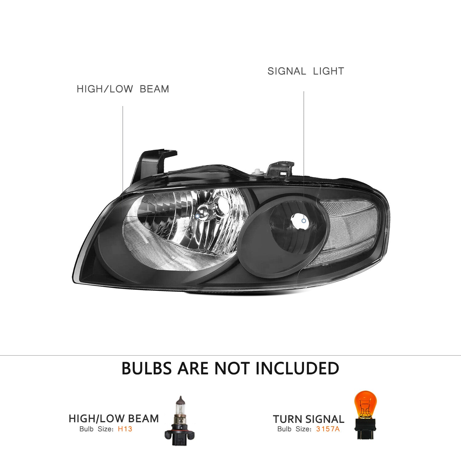 For 2004 2005 2006 Nissan Sentra SE-R Black Headlights Clear Corner Lamps Pair