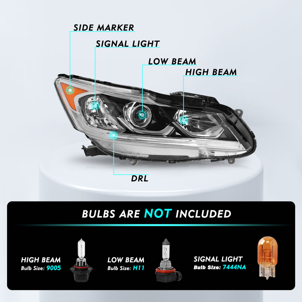 For 2016-2017 Honda Accord OE Style Halogen W/LED DRL Headlight