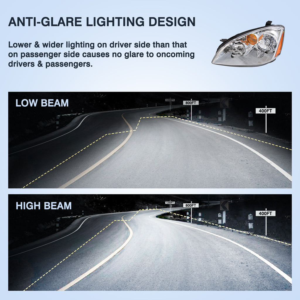 For 2002 2003 2004 Nissan Altima Sedan Halogen Headlights Headlamps w/Bulbs Pair